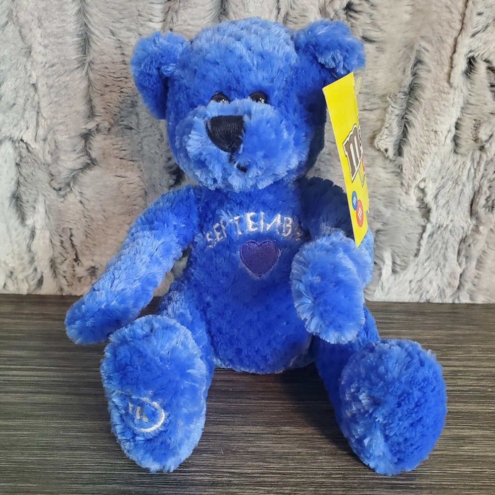 M&m's World SEPTEMBER Birthday Blue Teddy Bear Embroidered 6.5" Plush 2008
